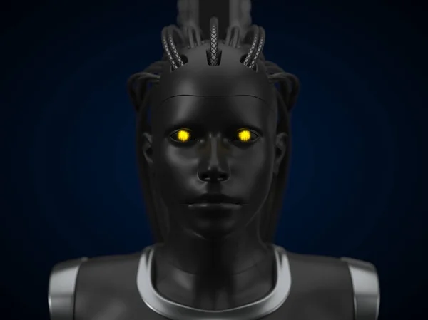 Hub de inteligencia artificial, versión androide oscura. 3d ilustración, vista frontal — Foto de Stock