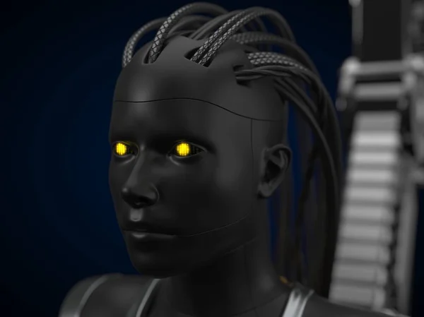 Hub-sztucznej inteligencji, wersja dark droid. ilustracja 3D — Zdjęcie stockowe
