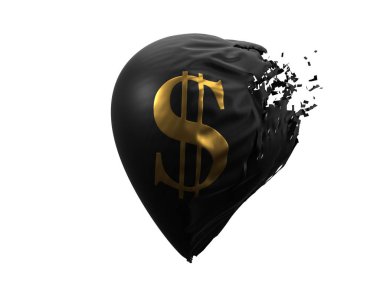 exploding dollar currency balloon. 3d illustration clipart