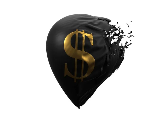 Explodierender Dollar-Währungsballon. 3D-Illustration — Stockfoto
