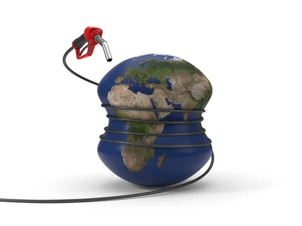 Red fuel nozzle squeezing earth. 3d illustration — Stock Photo, Image