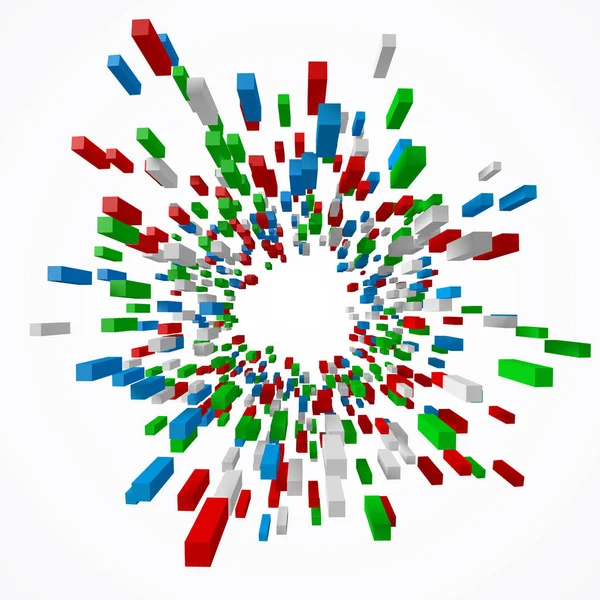 Abstrato com cubos coloridos disparados do centro. ilustração vetorial estilo 3d —  Vetores de Stock