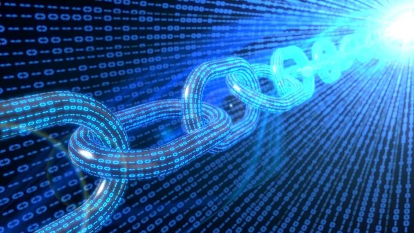 mavi blockshain kod kavramı. 3D çizim