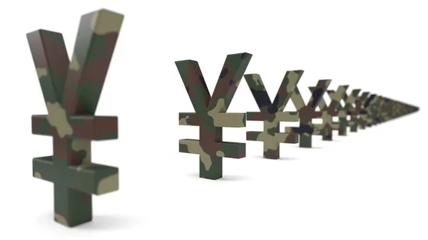 Σύμβολο νομίσματος γιουάν με χρώμα παραλλαγής στρατού. οικονομία έννοια του πολέμου. 3D απεικόνιση. — Φωτογραφία Αρχείου