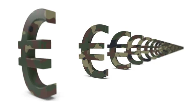 Het valutateken van de euro met leger camouflage verf. economie oorlog concept. 3D illustratie. — Stockfoto