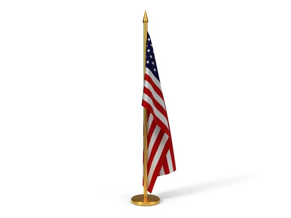 Indoor amarican flag with golden rode. 3d illustration — Stock Photo, Image