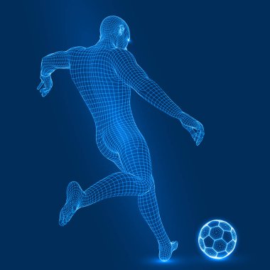futbol ateş. 3D tel kafes stil vektör çizim.