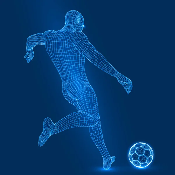 Football shoot. 3d wireframe style vector illustration. — Stock Vector