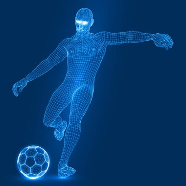 futbol ateş. 3D tel kafes stil vektör çizim.