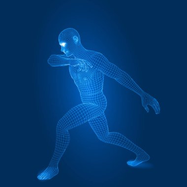 kavga poz 3d tel kafes stil vektör çizim şekilde dijital adam