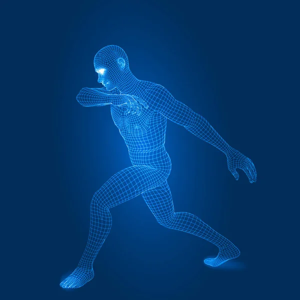 kavga poz 3d tel kafes stil vektör çizim şekilde dijital adam