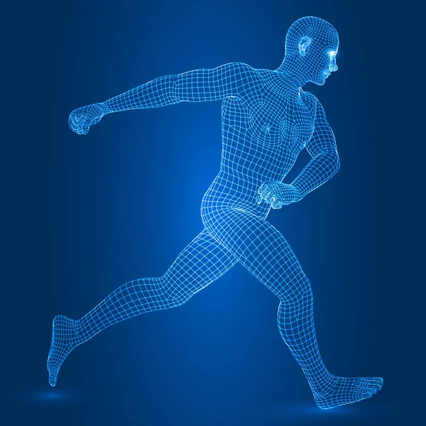 Dijital adam rakam poz 3d tel kafes stil vektör çizim çalışan.