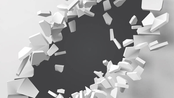 vector illustration of exploding wall with free area on center for any object or background