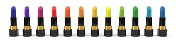 Colorful lipsticks sorted by color. 3d illustration — Stock Photo, Image