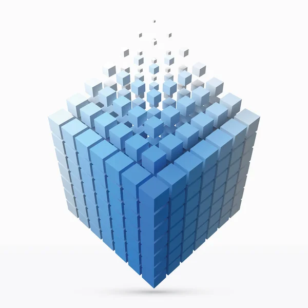 Grande scructure cubique se dissolvant en petits cubes. Illustration vectorielle de style 3D . — Image vectorielle