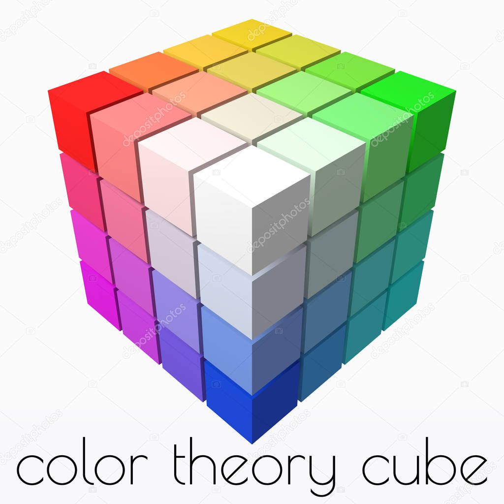4x4 cubes makes color gradient in shape of big cube. 3d style vector illustration.