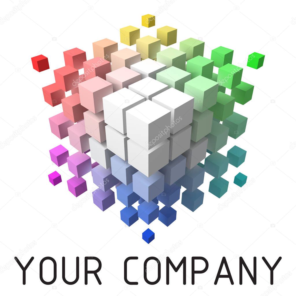 3d style vector logo design with cubes. color theory themed version. suitable for presenting any company, organization or personal business in different industries.