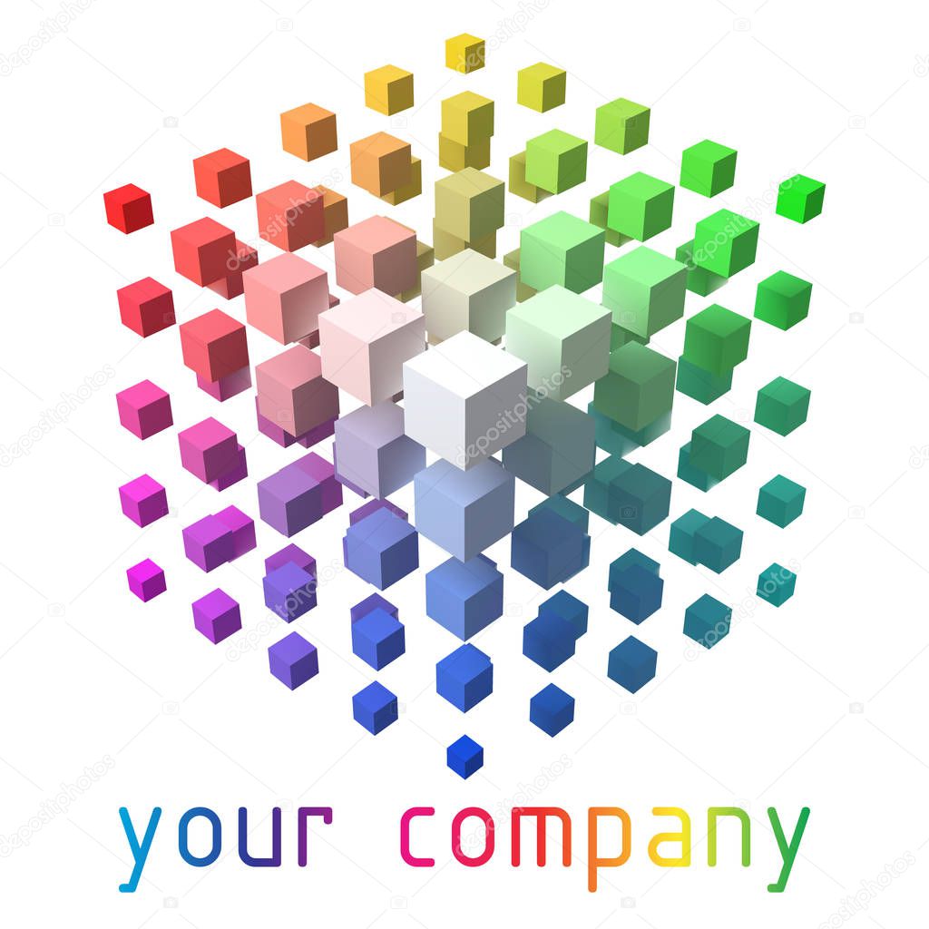 3d style vector logo design with cubes. color theory themed version.
