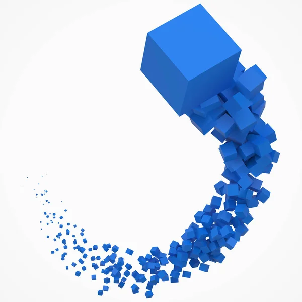 Coup de cubes bleus se déplaçant sur l'air. Illustration vectorielle de style 3D — Image vectorielle