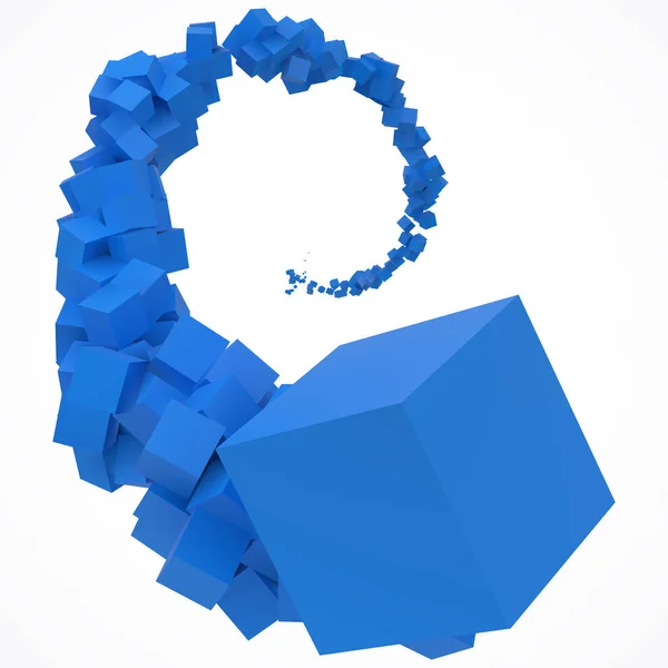 Εγκεφαλικό επεισόδιο μπλε κύβους που κινούνται στον αέρα. 3D στυλ εικονογράφηση διάνυσμα — Διανυσματικό Αρχείο
