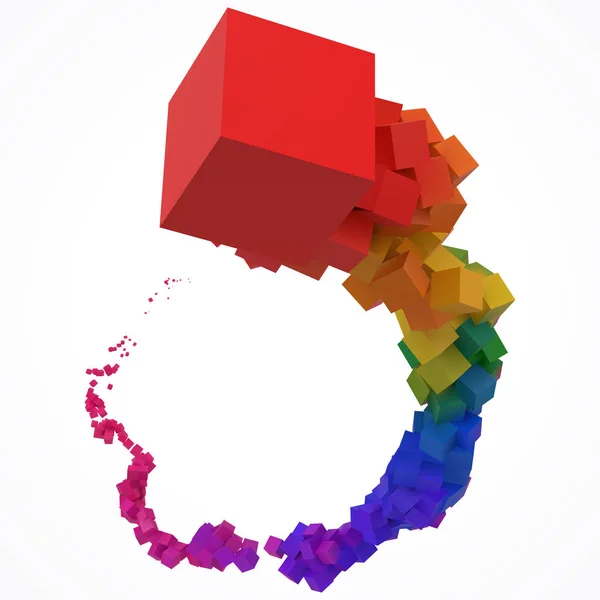 Golpe de cubos de colores que se mueven en el aire. 3d estilo vector ilustración — Archivo Imágenes Vectoriales