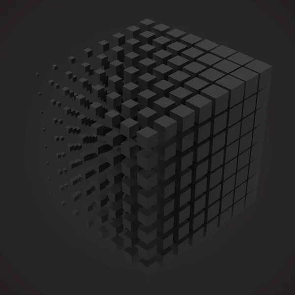 Bigger cube dissolving to smaller cubes — Stock Vector