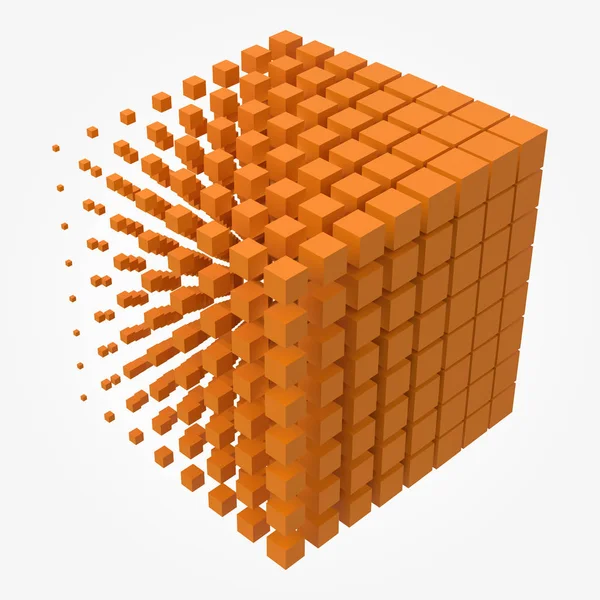 Cubo más grande disolviéndose a cubos más pequeños — Archivo Imágenes Vectoriales