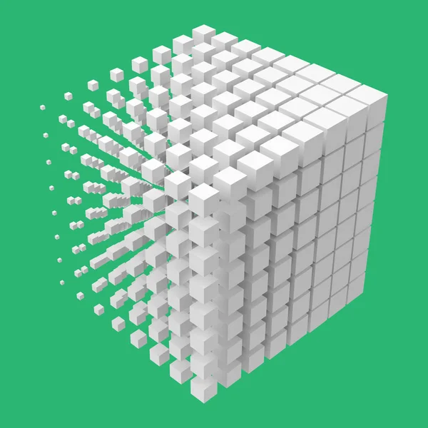 Bigger cube dissolving to smaller cubes — Stock Vector