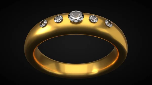 Goldring mit Diamant. 3D-Illustration — Stockfoto