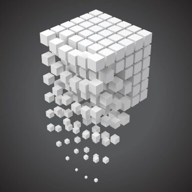 küçük küpler oluşturan büyük bir küp. Blockchain ve büyük veri cncept. 3D stil vektör çizim.