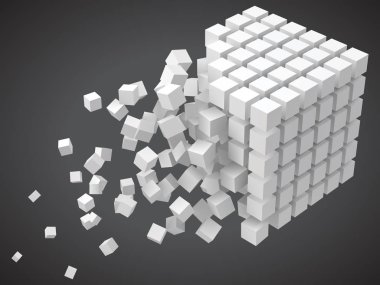 küçük küpler oluşturan büyük bir küp. Blockchain ve büyük veri cncept. 3D stil vektör çizim.