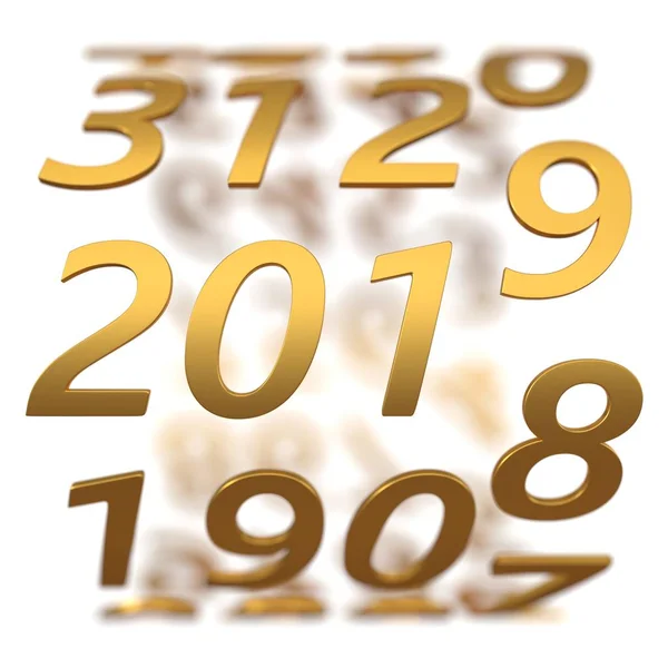 Year counter concept with golden numbers. 3d illustration — Stock Photo, Image