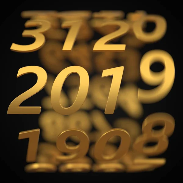 Concept de compteur année avec des nombres d'or. Illustration 3d — Photo
