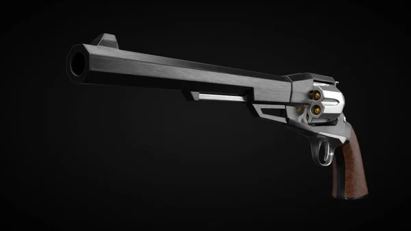 Long barrel revolver design with modern looking hard cut edges. 3d illustration. — Stock Photo, Image