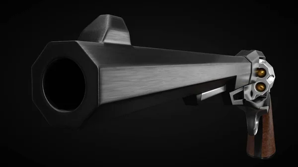 Diseño de revólver de cañón largo con bordes de corte duro de aspecto moderno. ilustración 3d . — Foto de Stock
