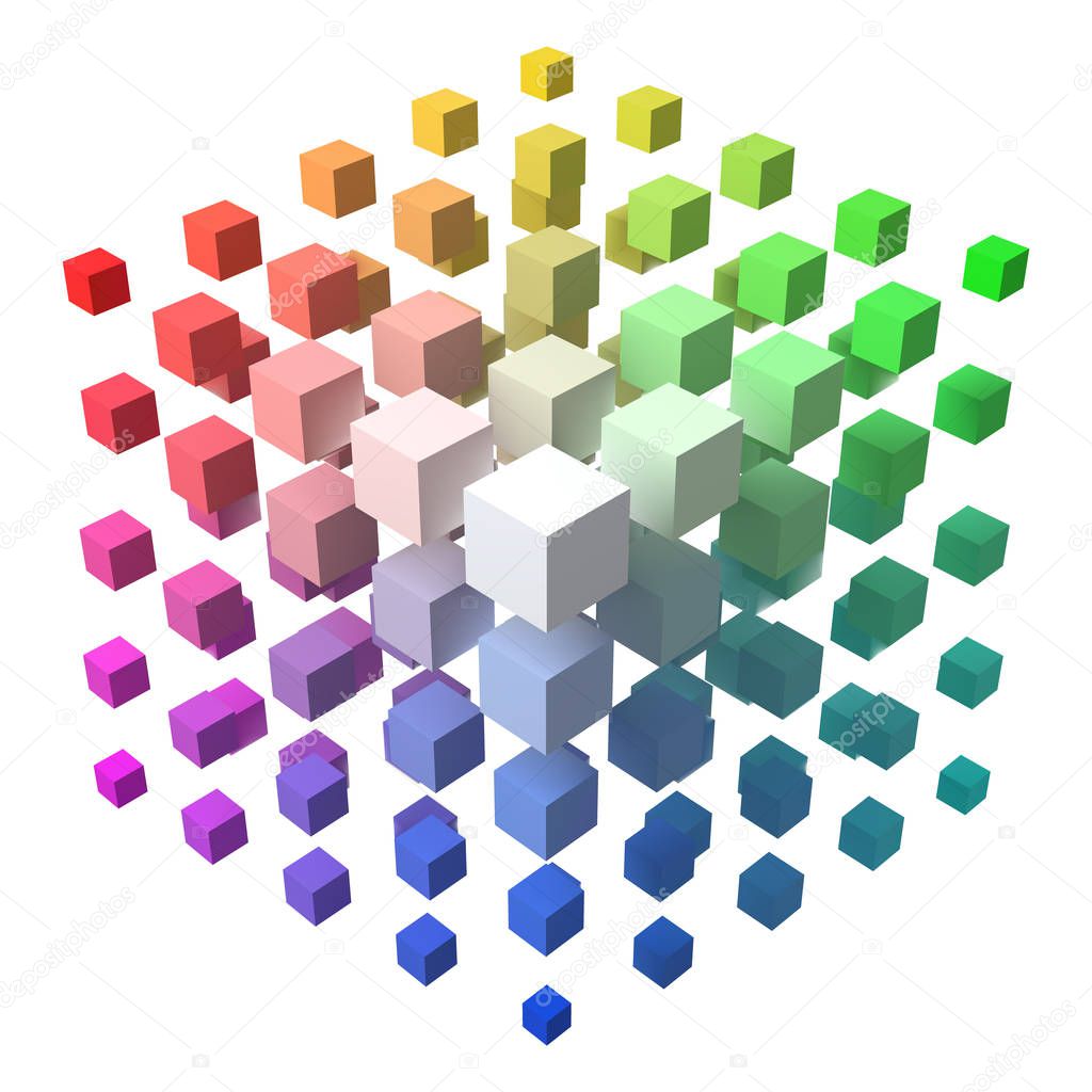 3d style vector cubic form made of with smaller cubes. suitable for any banner, ad, technology and abstract themes.