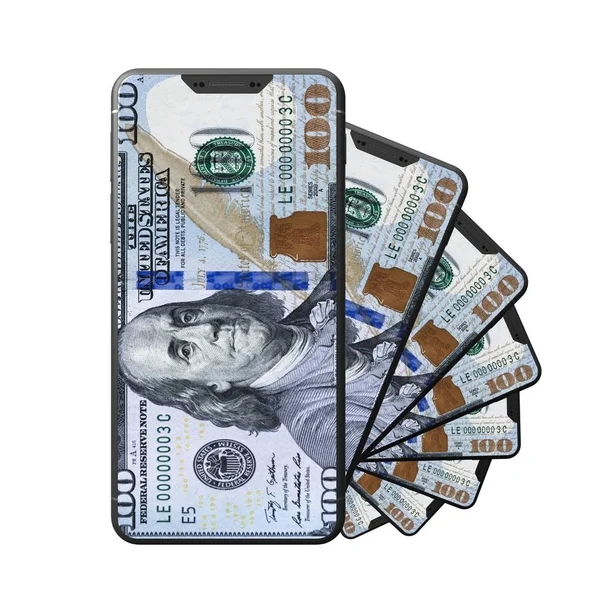 Modern design 100 dollárt, a lockscreen, smartphone. brandless telefon tervez 3D illusztrációja. — Stock Fotó