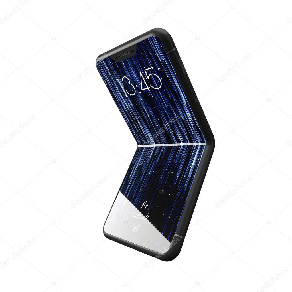modern design of bendable smartphone. 3d illustration of brandless phone design.