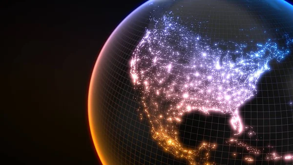 Globo de terra escura com detalhes brilhantes de cidades e áreas de densidade populacional humana. ilustração 3d — Fotografia de Stock