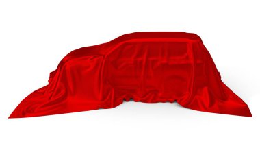 Suv araba kavramı kırmızı ipekle kaplı. 3D çizim