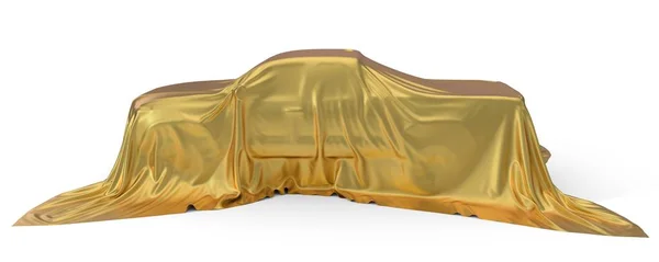 Seda dourada coberto Pickup conceito de caminhão. ilustração 3d — Fotografia de Stock