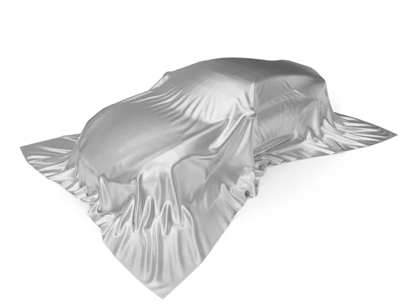 Seda de prata coberto conceito de carro esporte. ilustração 3d — Fotografia de Stock