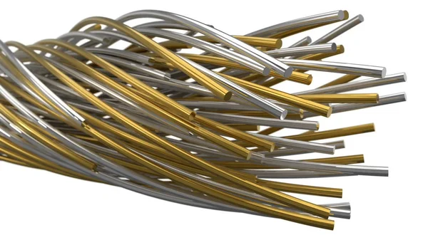 Hastes de metal dourado e prata torção. ilustração 3d — Fotografia de Stock