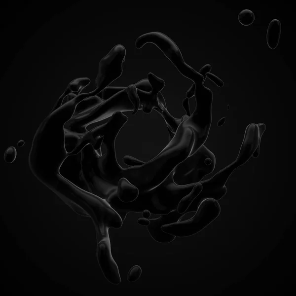 Zvláštní blackfluid pohyby bez gravitace. 3D obrázek — Stock fotografie