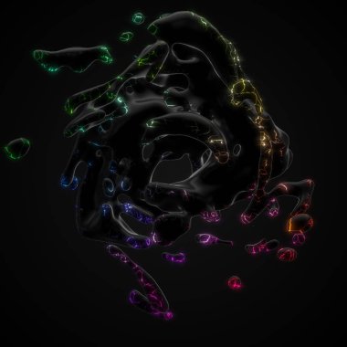 Yerçekimi olmadan garip blackfluid hareketleri. 3D çizim