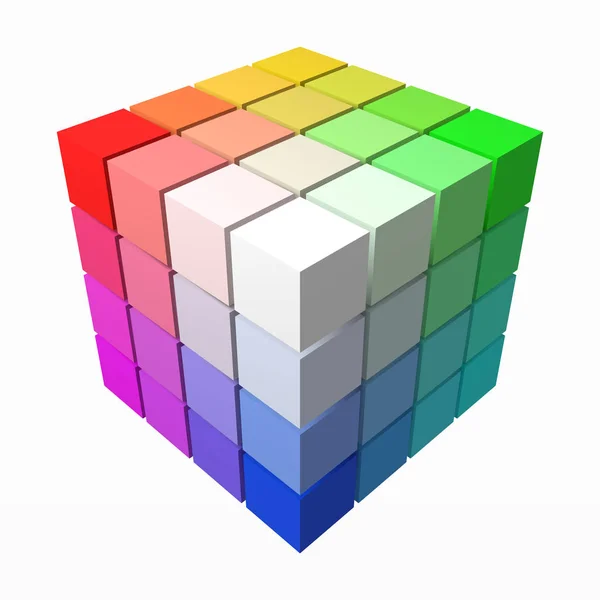 4x4 cubes makes color gradient in shape of big cube. 3d style vector illustration. — Stock Vector