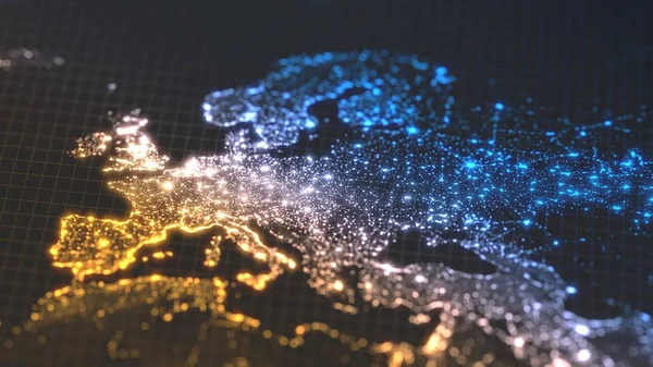 Mapa ciemne Ziemia z świecące szczegóły miasta i ludzi gęstości zaludnienia. Wiew europa. ilustracja 3D — Zdjęcie stockowe