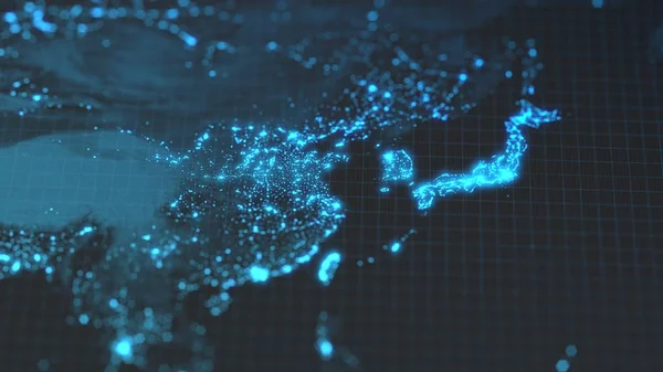 Mapa ciemne Ziemia z świecące szczegóły miasta i ludzi gęstości zaludnienia. Wiew Azji. ilustracja 3D — Zdjęcie stockowe