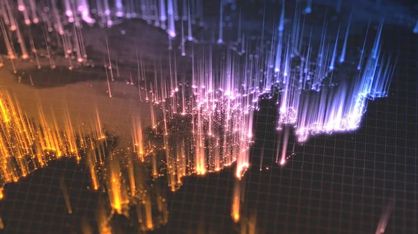 Città incandescente e aree di densità di popolazione umana con linee crescenti da loro. vista dell'Asia. Illustrazione 3d — Foto Stock