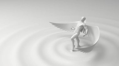 beyaz melek karakter beyaz sıvı yükseliyor. 3D çizim
